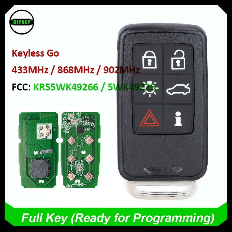 

DIYKEY KR55WK49266/5WK49225 Умный дистанционный брелок без ключа Go с 6 кнопками FSK 902 МГц/868 МГц 434 МГц для VOLVO S60 S80 V40 V60 V70