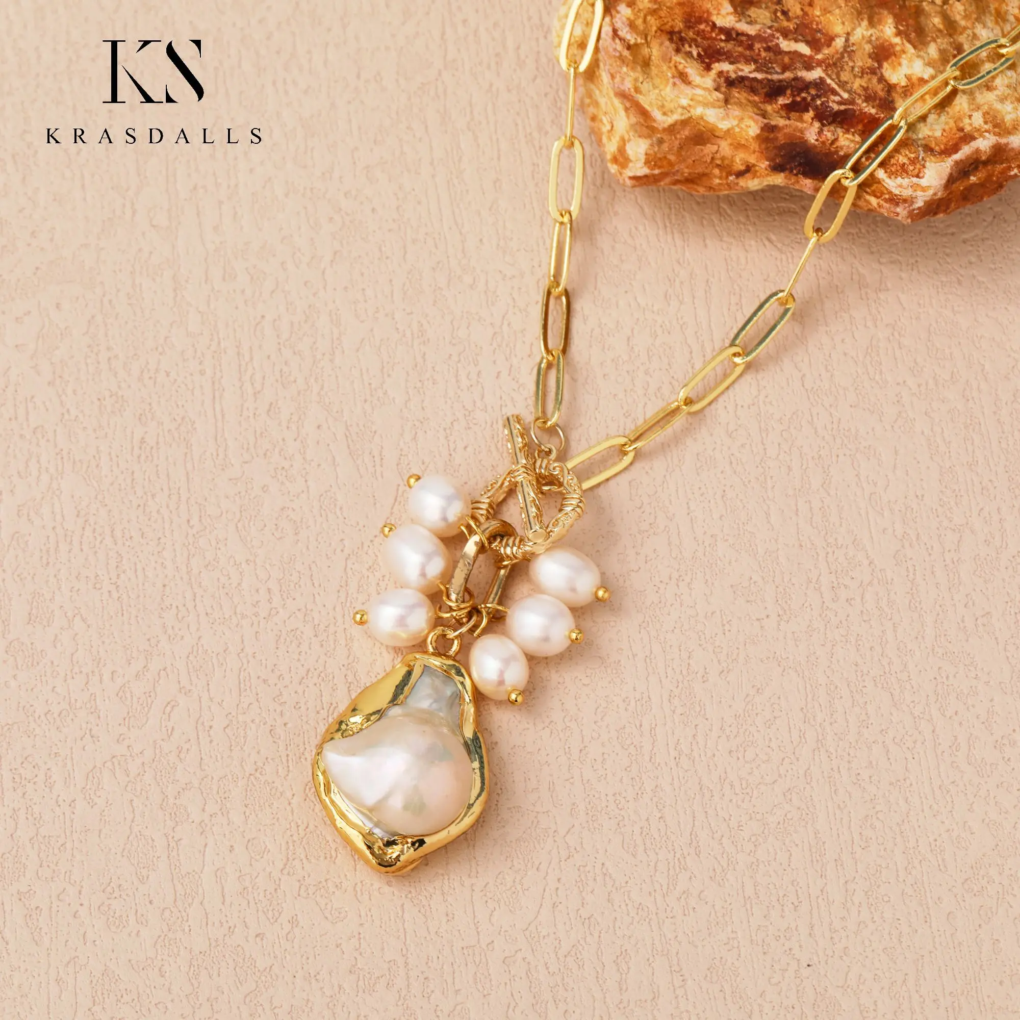 Белый жемчуг Кеши кулон позолоченная цепочка ожерелье минималистичные