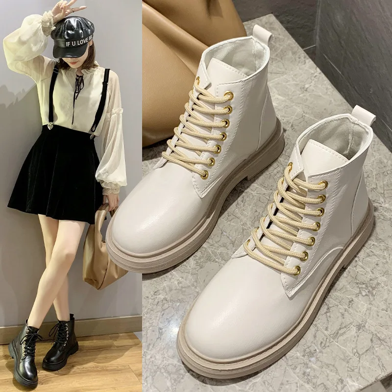 2022 Autumn New Women Boots Fashion Lace Up Ladies Classics Boots Ankle Boots Short Platform Shoes Woman Casual Motorcycle Boots