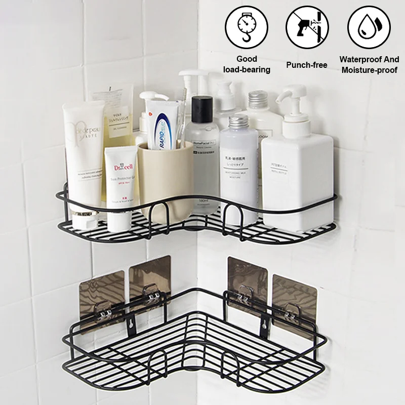 

Triangle Towel Shower Toilet Storage Rack Shelf Wall Mounted Carbon Steel Shampoo Rack Perforated Free Bathroom Shelf Manager