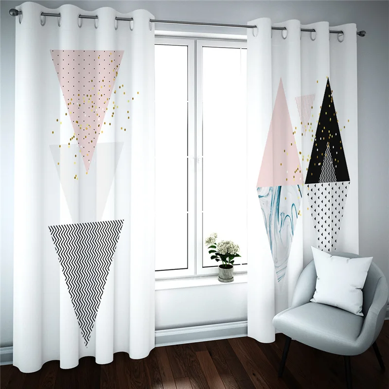 Customized Curtains For Bedroom Colourful Geometric Triangles Pattern Blackout Print Thermal Insulated Eyelet Livi