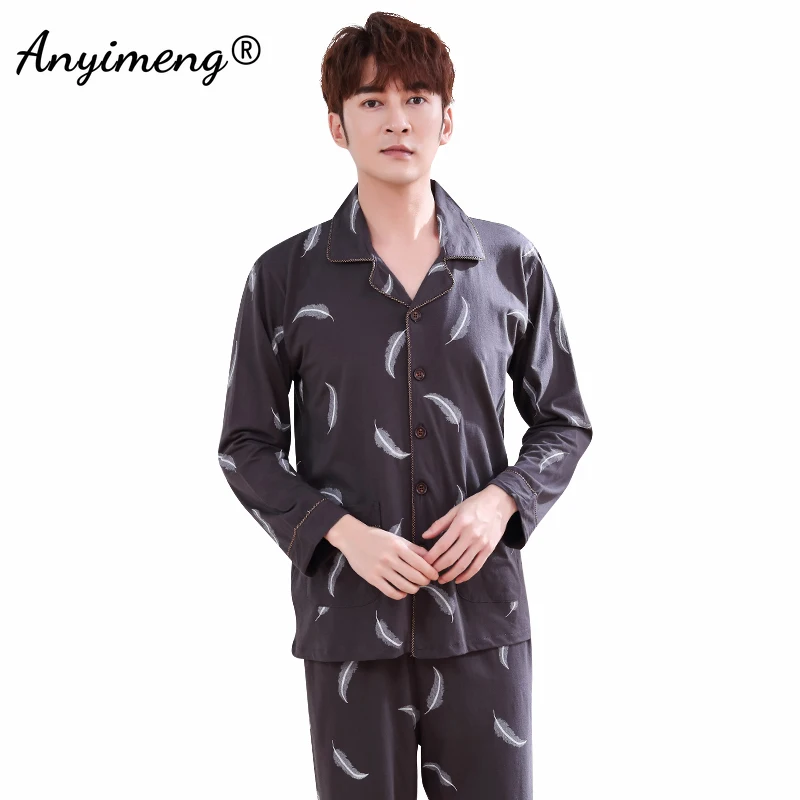 

Роскошная мужская пижама большого размера, новинка весны 2022, кардиган, домашняя одежда, домашняя одежда из двух предметов, хлопковая одежда ...