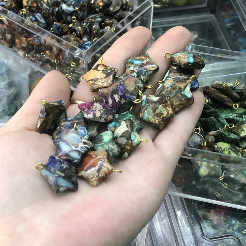 

Natural18mm pentagram Pendant Heart Shape Blue Amazonite Charms For Jewelry Making DIY Necklace Earring Accessories