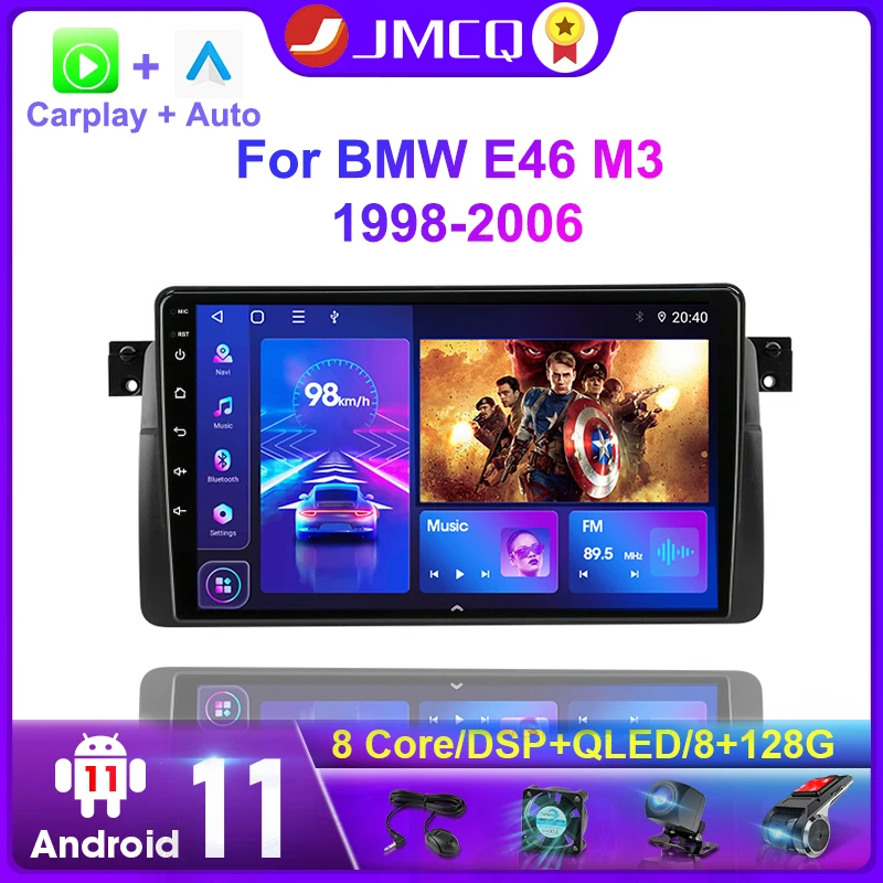 Автомагнитола JMCQ Carplay 2DIN Android 11 мультимедийный видеоплеер для BMW E46 M3 318/320/325/330/335