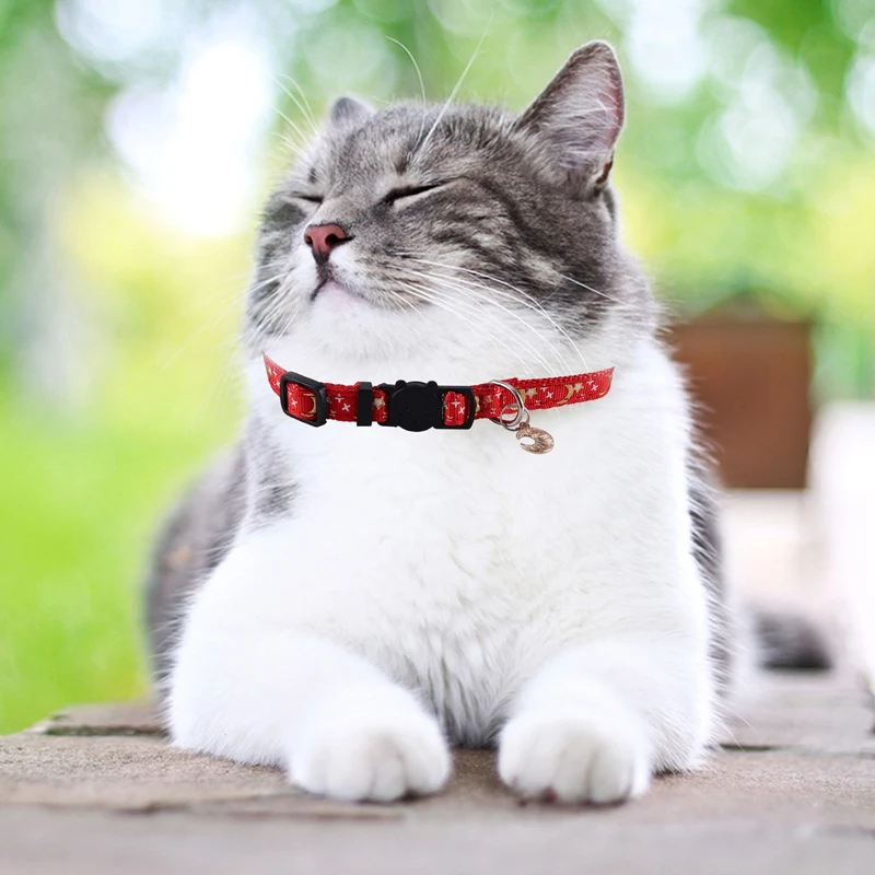 4Pcs Cute Cat Collar With Moon And Stars Pendant Adjustable Puppy Kitten Necklace