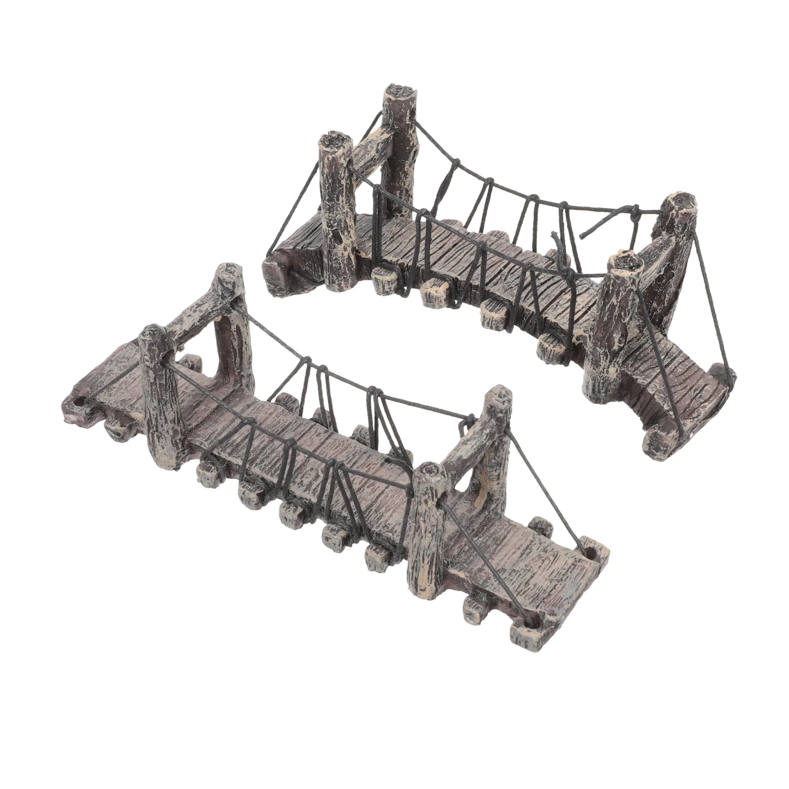 

2 Pcs Resin Suspension Bridge Mini Garden Decor Small Prop Outdoor Tabletop Rope Micro Landscape Model Rustic