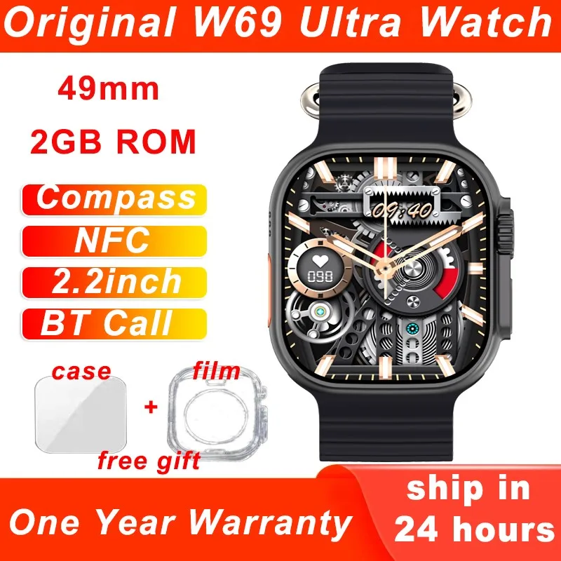Оригинальные Смарт-часы W69 Ultra 9 Series 9 2 Гб ROM 49 мм NFC Compass GPS Tracker Feel Game BT Call Siri iwo Смарт-часы для мужчин