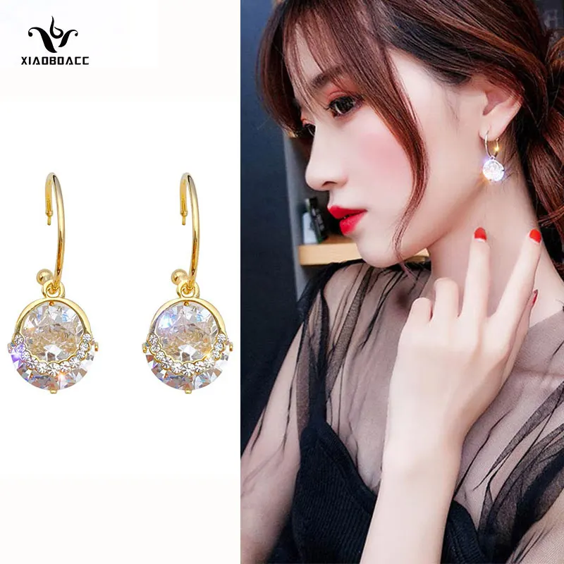 

XiaoboACC 925 Silver Needle Crystal Earrings for Women Fashion Temperament Ear Hook Earrings Jewelry Wholesale