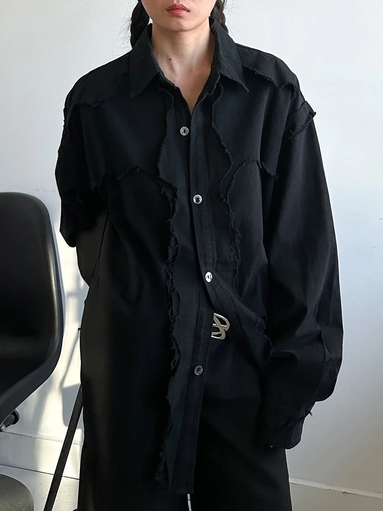 YERMORA женская черная нерегулярная сращенная повседневная блузка с лацканами и