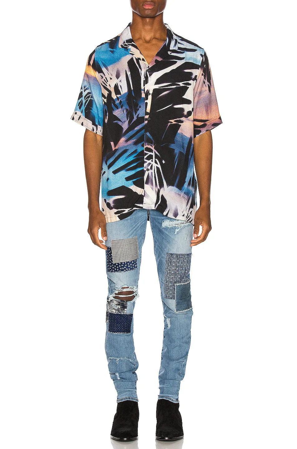 Luxury Designer Men Jeans Retro Blue Washed Slim Fit Spliced Ripped Jeans Classic Trousers Vintage Patchwork Denim Pants Hombre