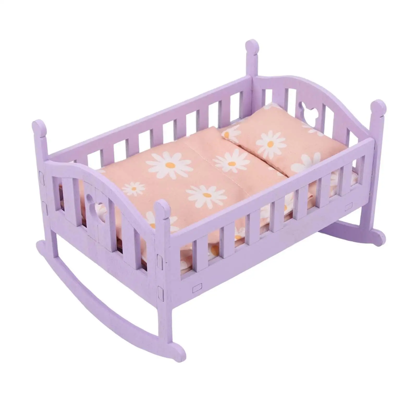 Fashion Doll Bed with Quilt Pillow and Mattress Bedroom for 1:12 Decor