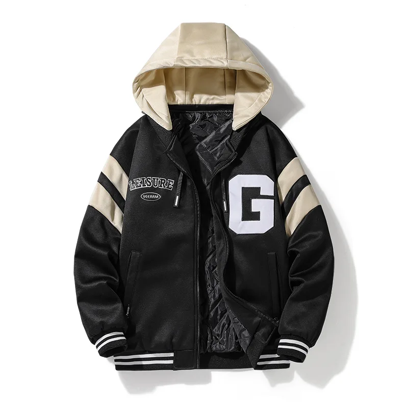 

Winter Baseball Jacket Men Hooded Thick Warm Cotton Padded Coat Casual Loose Fashion Winter Jacket Men Windbreakers Size L-XXXL