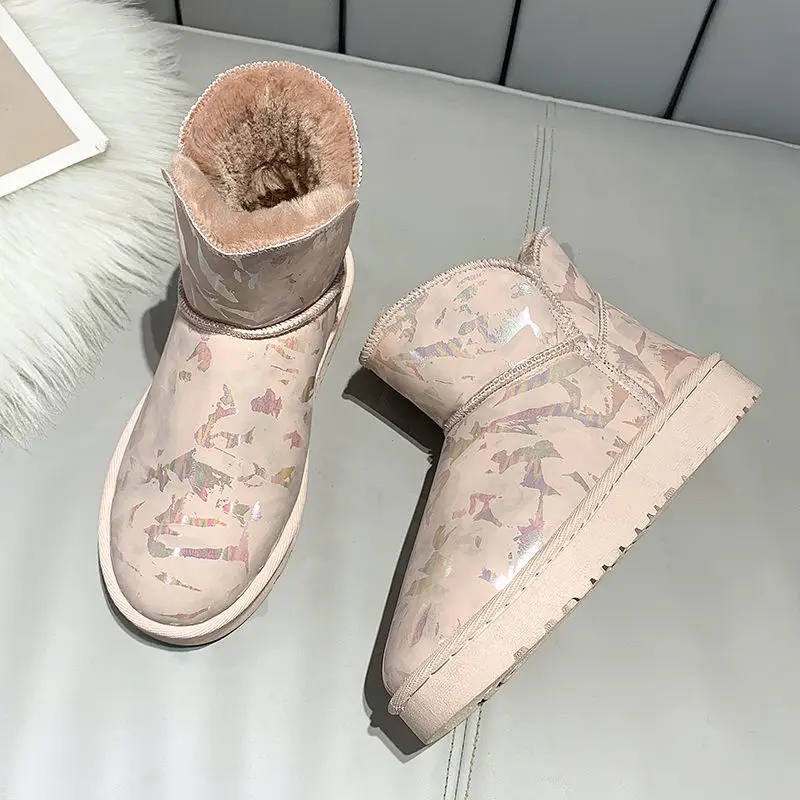 

Women Winter Snow Boots New Plus Velvet Thick Cotton Women Ankle Boots Waterproof Leather Slip on Female Snow Boots