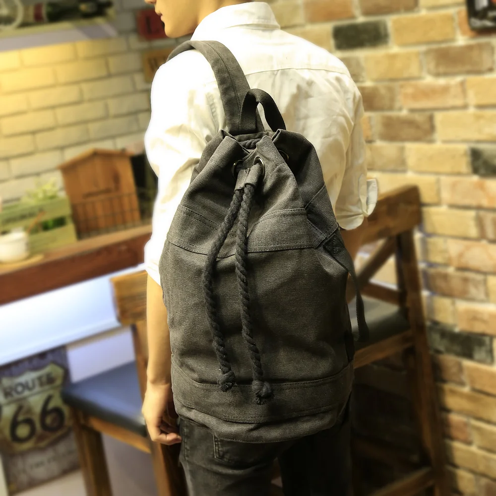 

New Men's Backpack Large Capacity Men Drawstring Backpack Canvas Bucket Bag Unisex Fashionable Concise School Bag Male Schoolbag