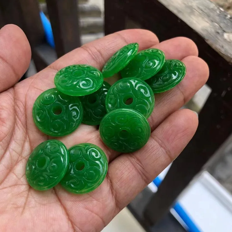 

Natural Green Jadeite Myanmar Jades Exquisite Pattern Round Flat Beads For Jewelry Making Diy Bracelet Necklace Accessories
