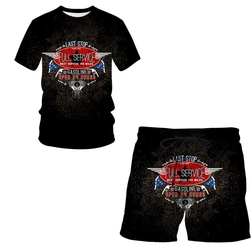 

3D Printing Casual Fashion 2 Piece Sports Suit 2022 Summer Plus Size O Neck Men's T-Shirt Shorts Set