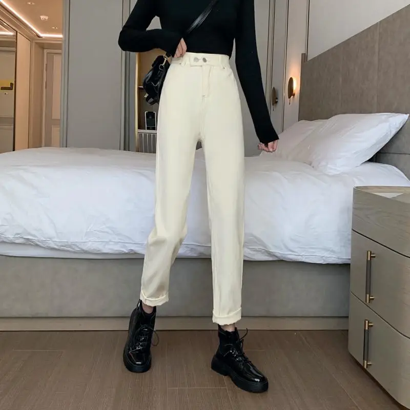 

N0652 New fashion all-match trend high-waisted slim straight wide-leg jeans