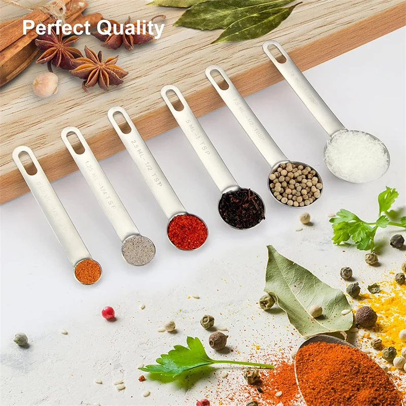 

Measuring Spoon Stainless Steel Cup Set Small Tablespoon Teaspoon Set of 7 Etched Marker Detachable Buckle Fits Spice Jar
