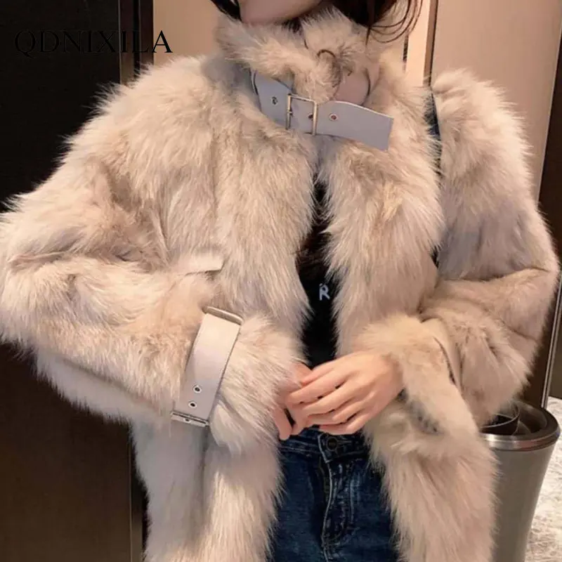 2022 Winter Fur Coat Women Imitation Fox Hair Korean Version of The New Faux Fur Coat Hooded Fox Fur Long Fur Collar Jackets