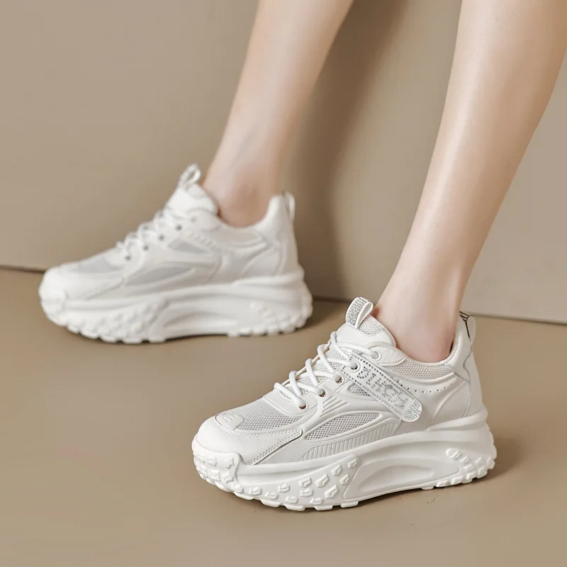 2023 Air Mesh Fashion Genuine Leather Comfy High Brand Breathable Shoes Chunky Sneaker Spring Summer Platform Women Wedge Shoes