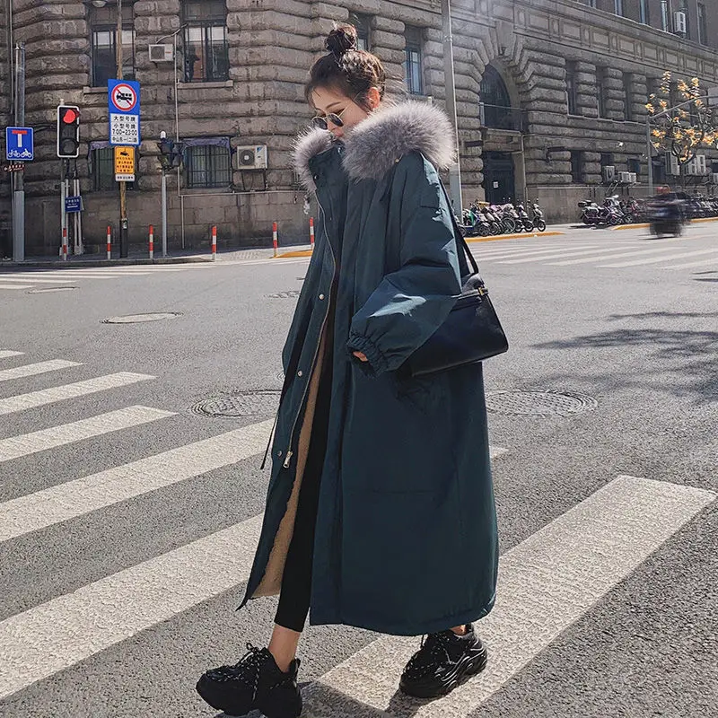 New Korean students long cotton-padded thick coat oversize tide