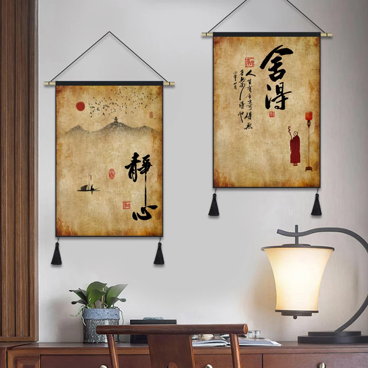 

Chinese Tapestry Calligraphy Painting Wall Decoration Teahouse Restaurant Wall Cloth Posters Manga Room Decor Vertical Rectangle