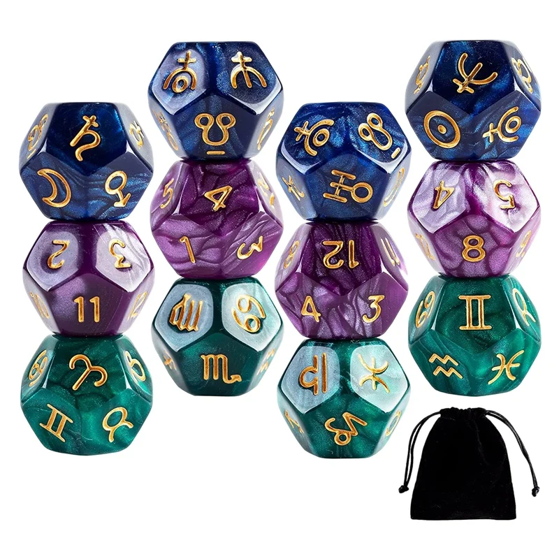 

4 Set Tarot Cards Dice 12-Sided D12 Astrological Dice Constellation Sign Dice For Astro Divination Gaming Accessories