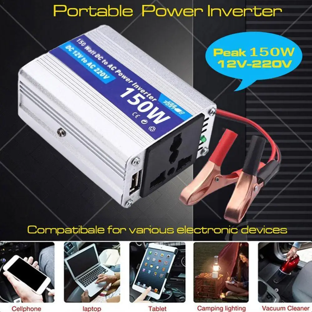 

150W Car Power Inverter DC 12V To DC 220V Cigarette Fast Power Lighter With Charger Adapter Charging Peak USB Inverter F0U9