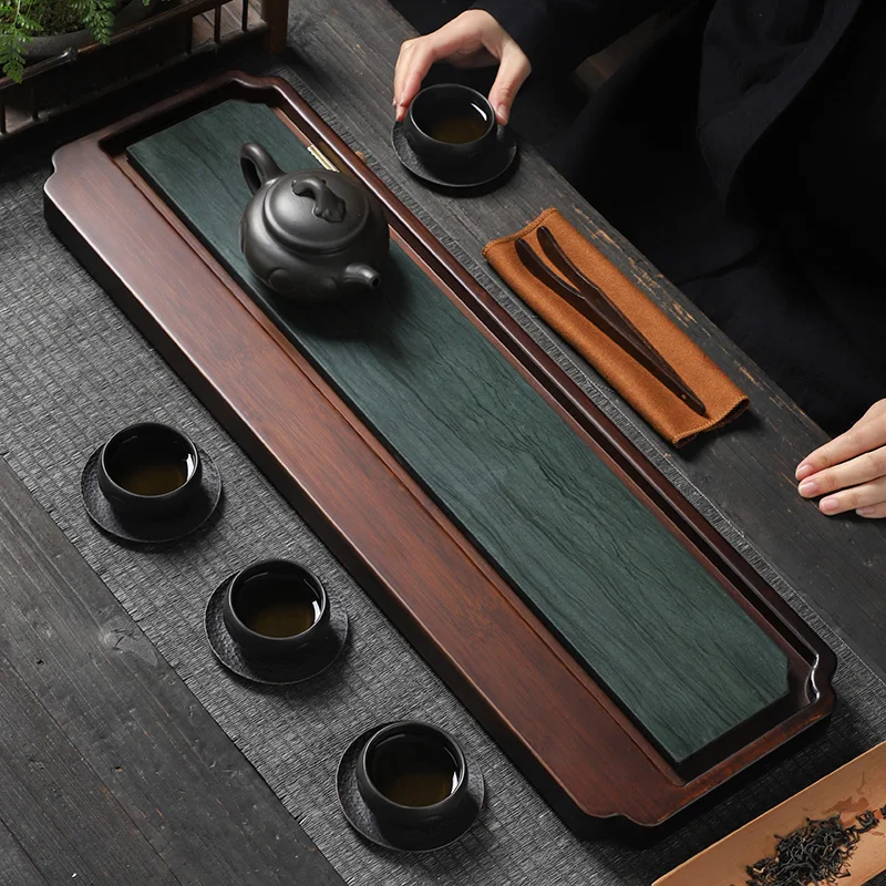 

Non Slip Engrave Trays Elegant Drainage Black Tiered Table Tea Ceremony Tray Moveable Modern Plateau Decoratif House Items