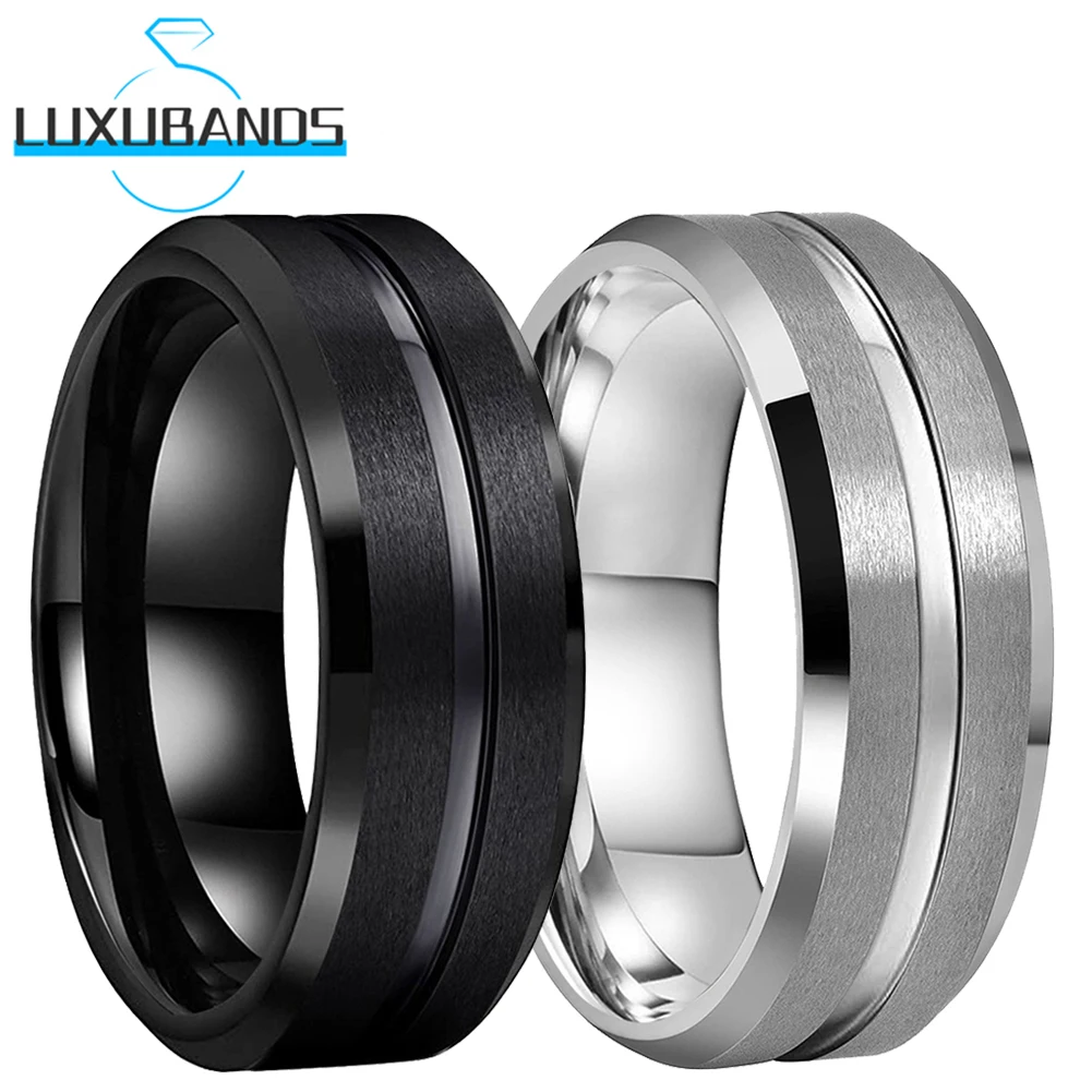 

Black 8mm 6mm Men's Wemen Wedding Rings Center Grooved Beveled Edges Tungsten Band Matte Brushed Finish In Stock Comfort Fit
