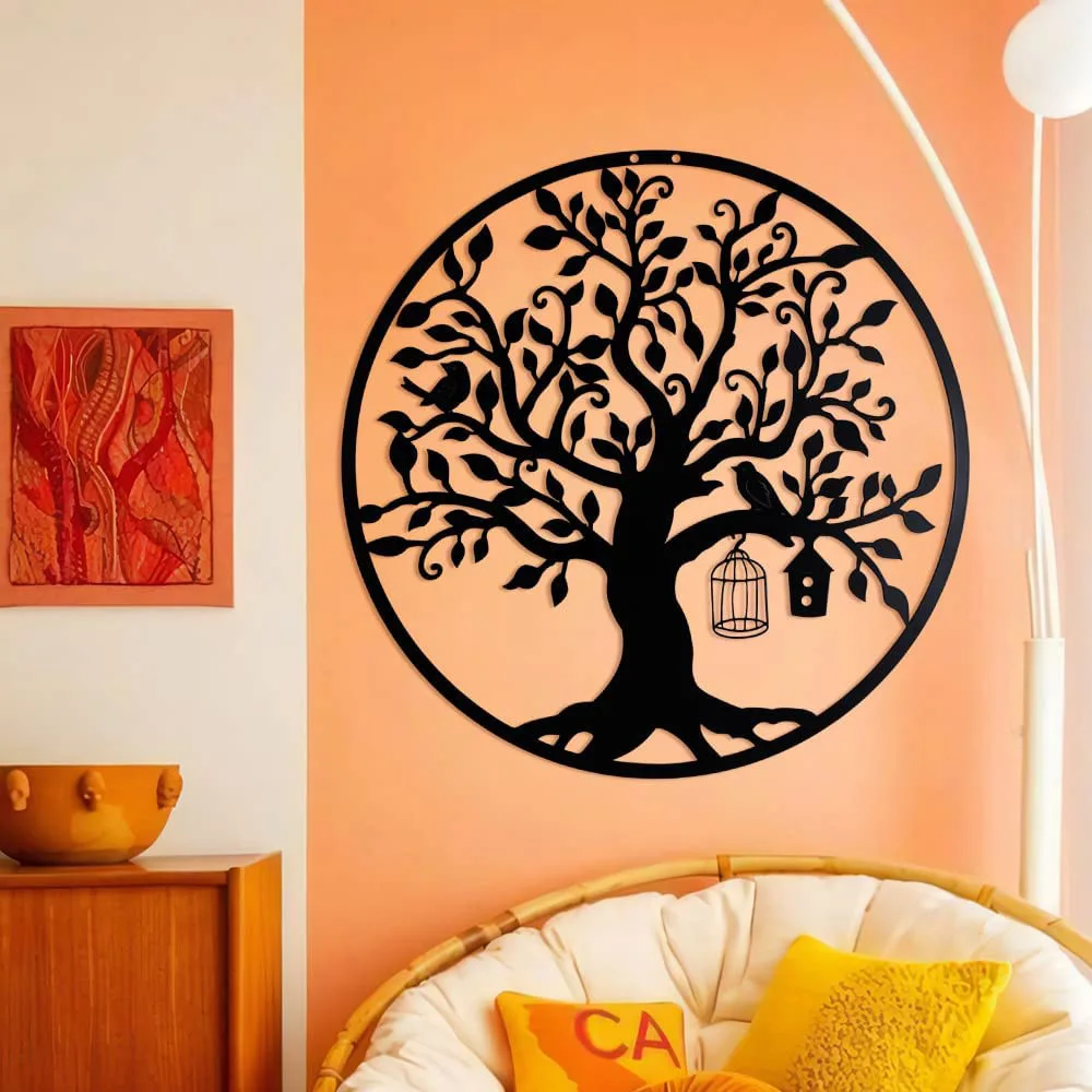 Настенный Декор Семейное Дерево Металлический Круглый Жизни Деревянное