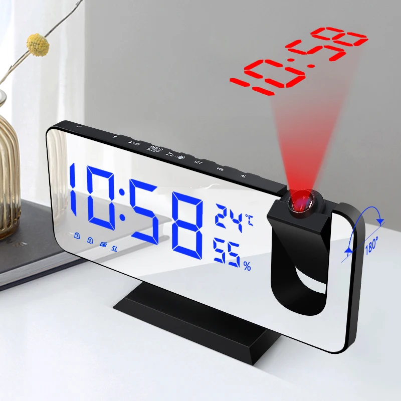 

LED Digital Alarm Clock Table Watch Electronic Desktop Clocks USB Wake Up FM Radio Time Projector Snooze Function 2 Alarm