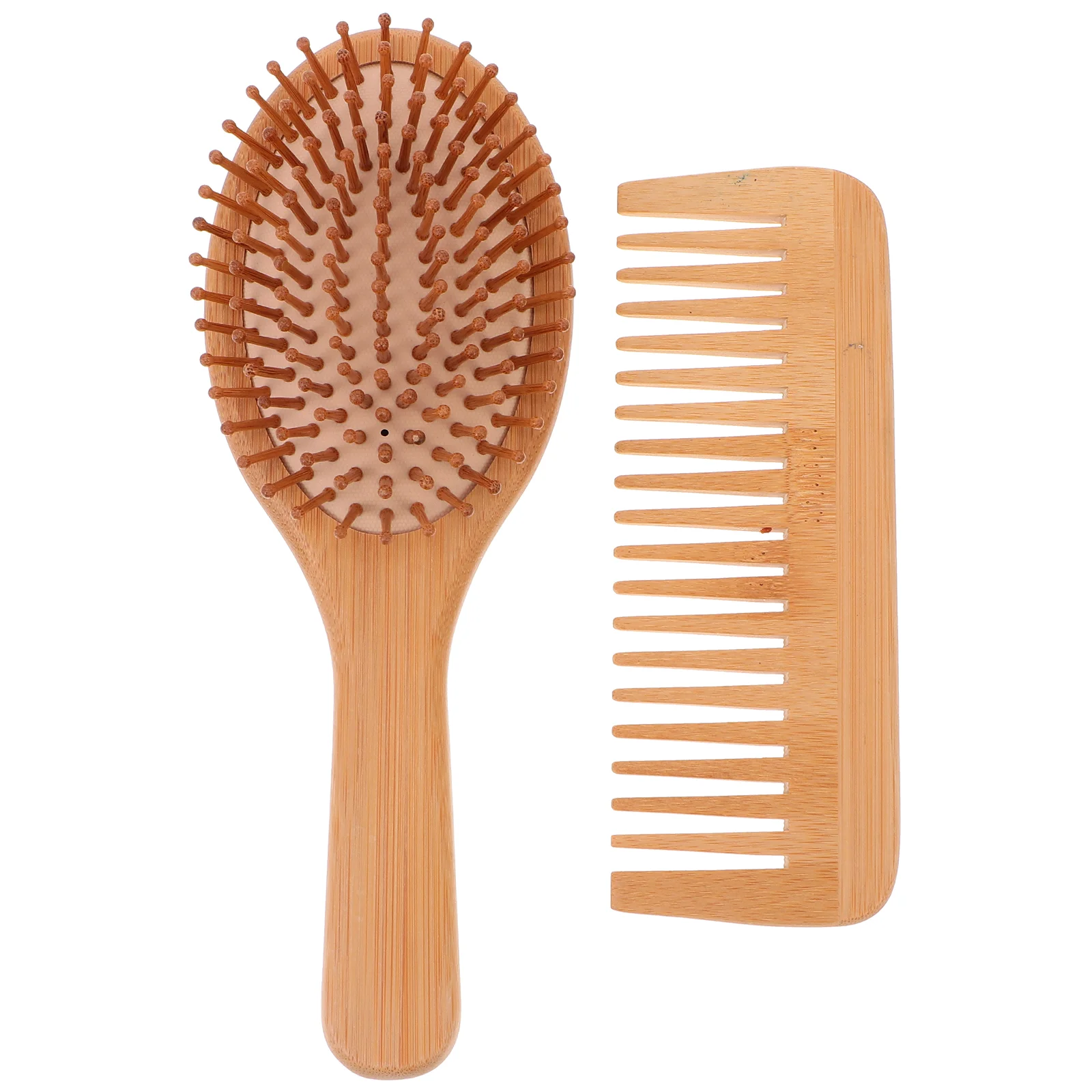 

2 Pcs Massage Comb Hair Growth Paddle Wide Tooth Portable Brush Bamboo Curl Curled
