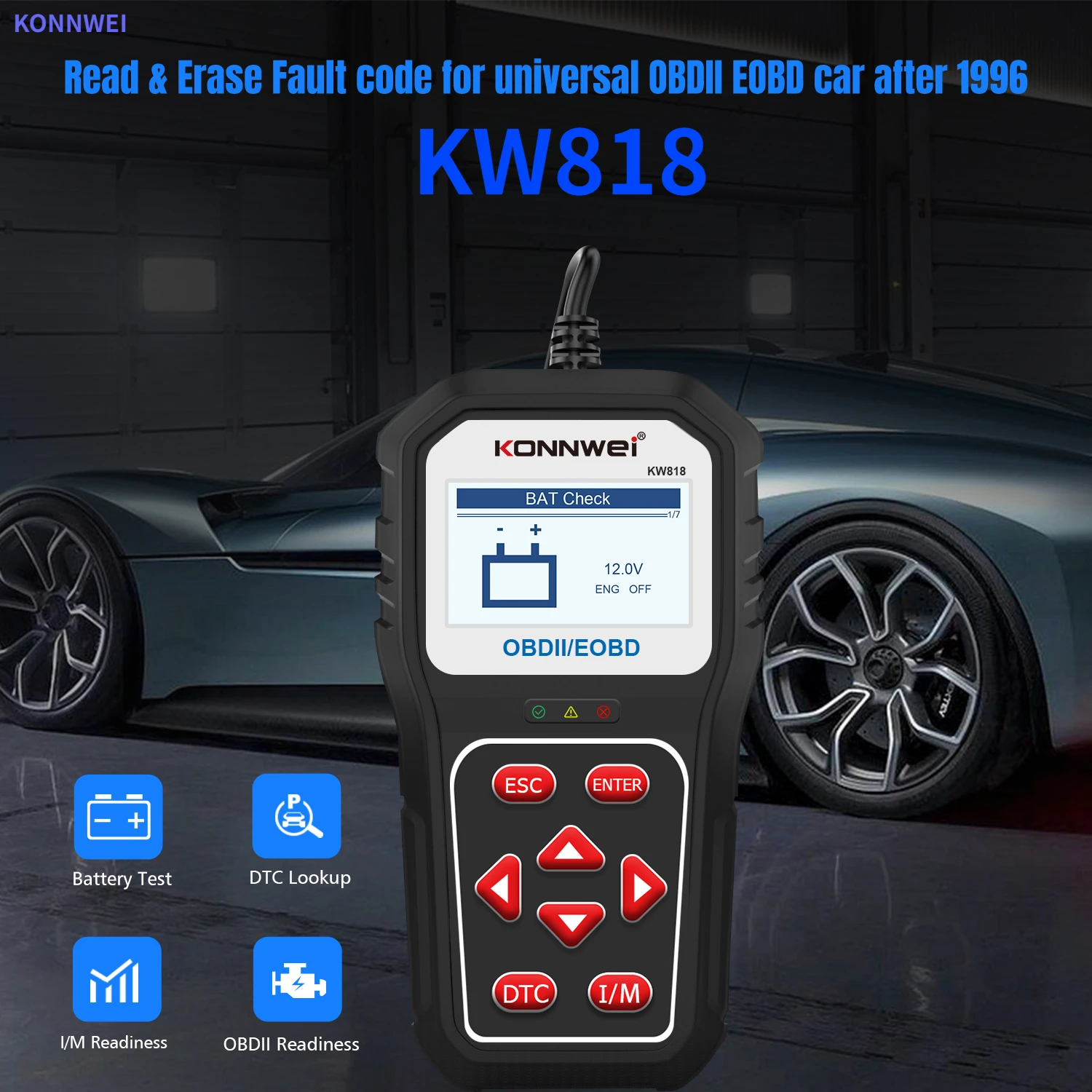 Профессиональные инструменты для тестирования автомобильного двигателя KW818, 12 В, OBD2, сканер, Автомобильные диагностические инструменты, считыватель кода автомобиля, Проверка кода неисправности двигателя