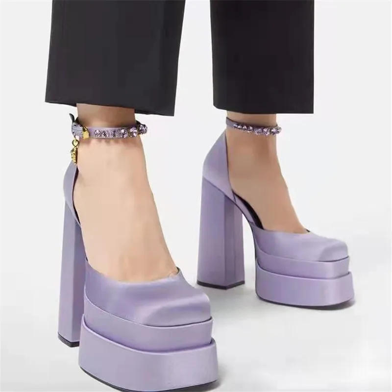 New Brand Women's Sandals Summer 2023 Shoes Sexy 14CM Thick High Heels Platform Black Red Dress Wedding Shoes Pumps Women Heels