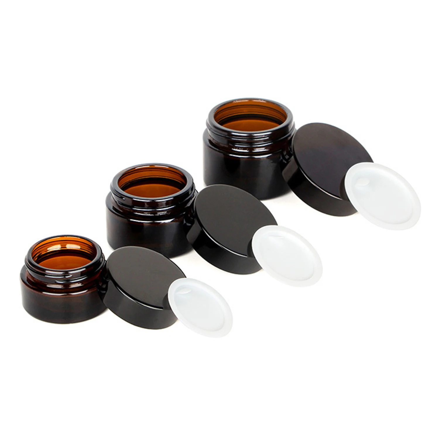 

Wholesale! 20g 30g 50g 100g Amber Glass Cream Jars with Black Plastic Caps Empty Cosmetic Salve Lotion Cream Container BottlePot