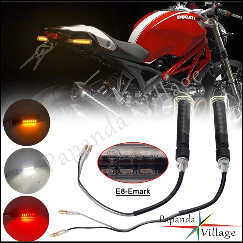 Motorcycle LED Flowing Water Turn Signal Lamp E8 E-Mark Mini Amber Indicator  Blinker Light Universal 8mm Bolt For Suzuki Honda