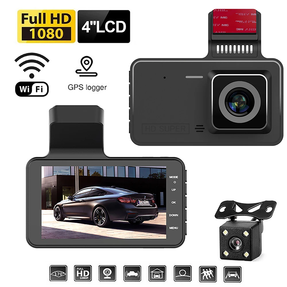 

Автомобильный видеорегистратор WiFi Full HD 1080P, видеорегистратор с камерой заднего вида, Автомобильный видеорегистратор с ночным видением, автомобильная камера, GPS-трекер, видеорегистраторы