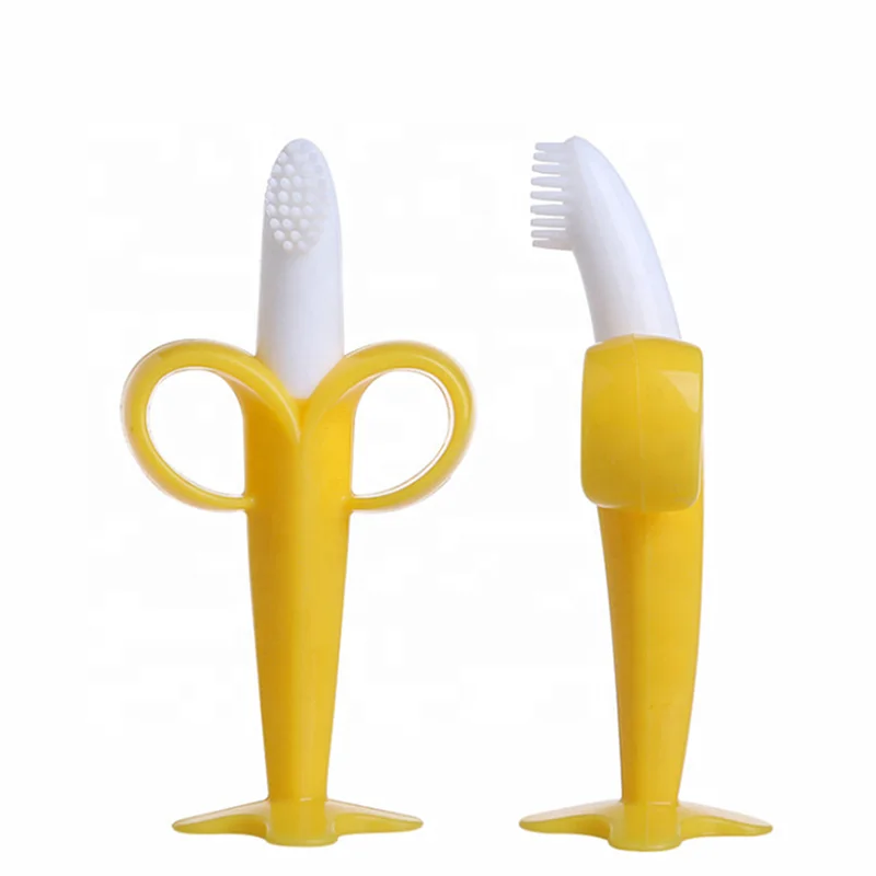 

Baby Silicone Training Toothbrush BPA Free Banana Shape Safe Toddle Teether Chew Toys Teething Ring Gift Infant Baby Chewing
