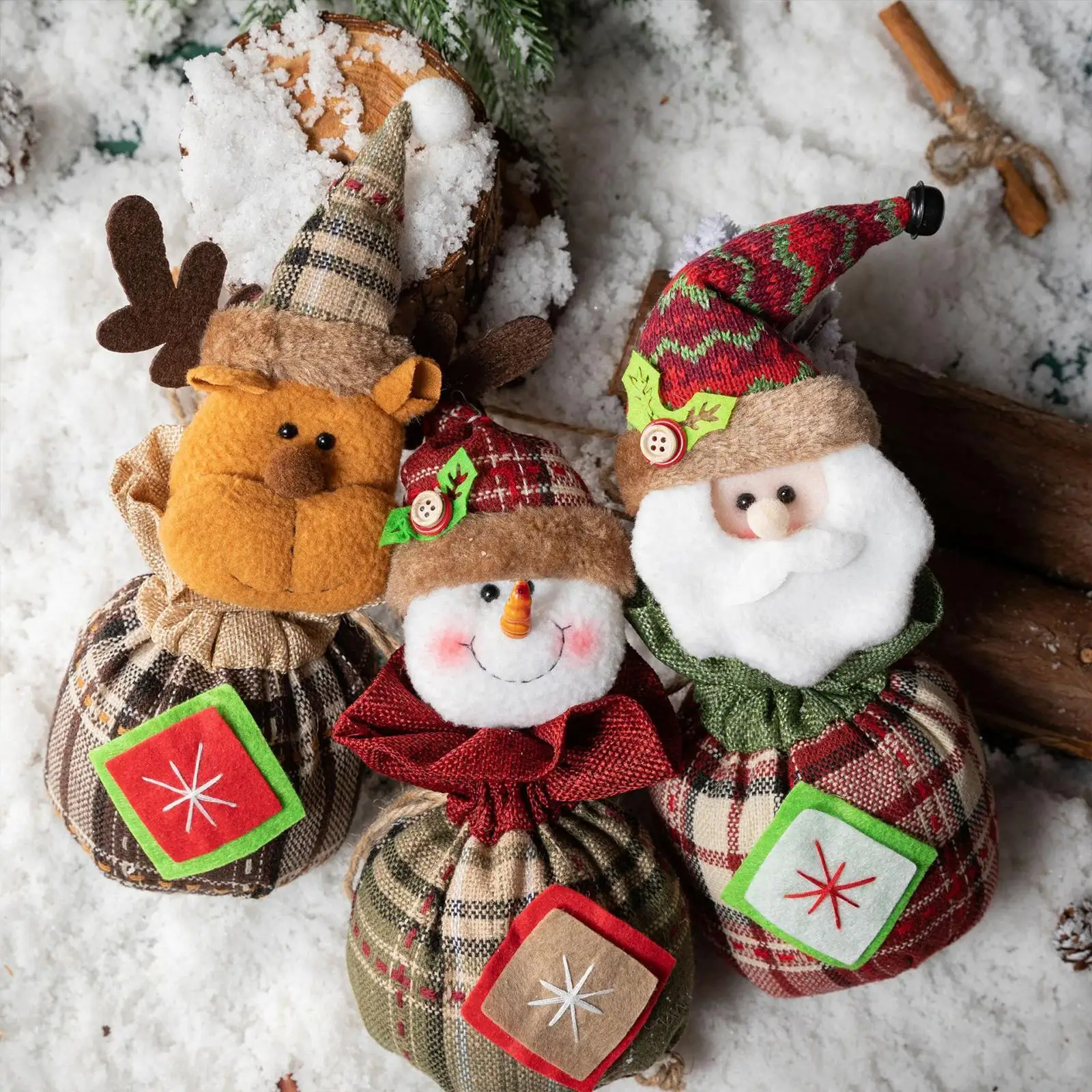 

Подарочный пакет для конфет на Рождество, вязаные куклы на Рождество, снеговик, Санта, лось, медведь, конфеты, яблоки, сувениры, сумка, Рождественский Декор