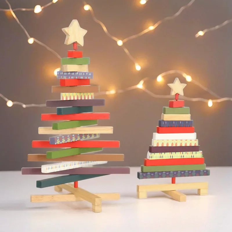

Rotating Wooden Spinning Tree Christmas Blocks Decorations Creative Home Desktop Ornaments Christmas Decorations Kids Gift