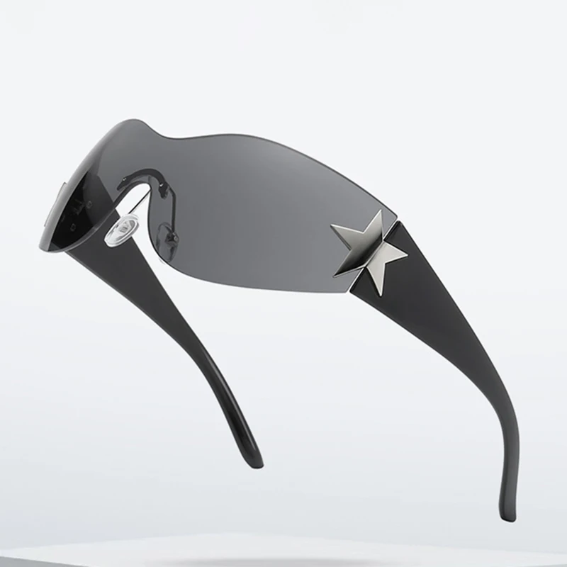 

Новый тренд без оправы цельные линзы пентаграмма солнцезащитные очки для женщин и мужчин Y2K спортивные оттенки Модные уличные дорожные очки