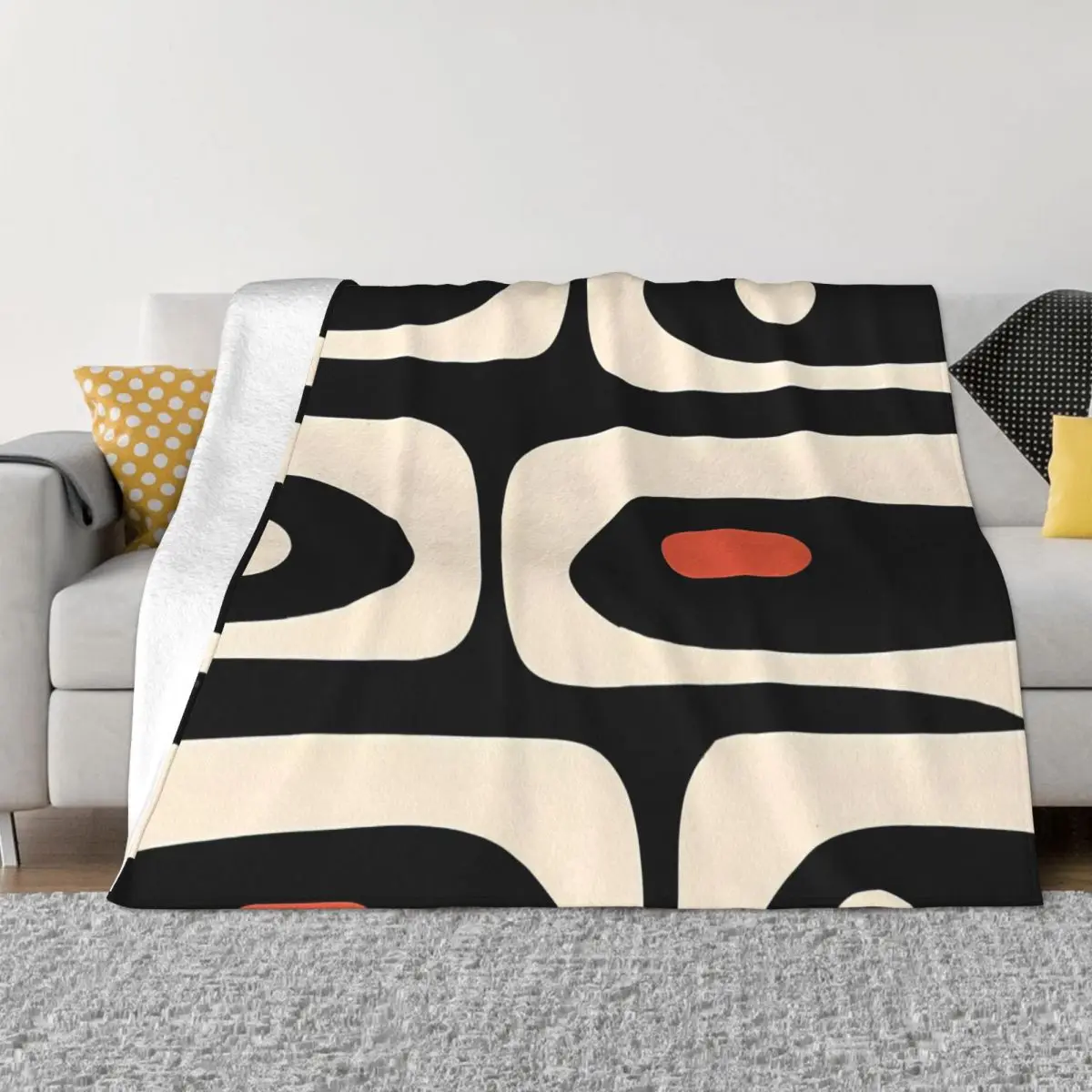 

Blanket Flannel Spring Autumn Mid Century Modern Piquet Abstract Pattern Almond Cream Warm Throws For Winter Bedding