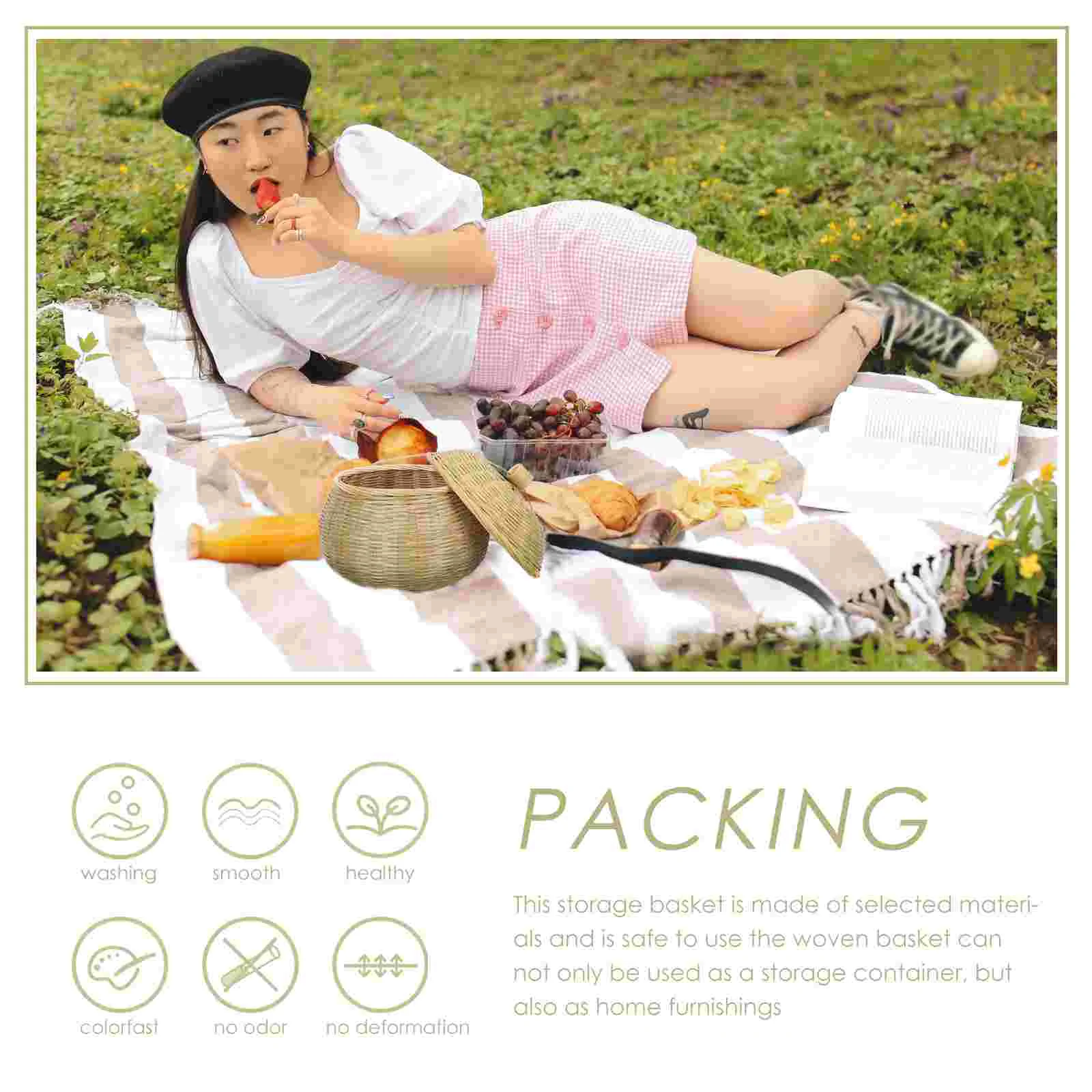 Бамбуковая корзина для хранения тыквы премиум-класса с крышкой набор из 2 штук