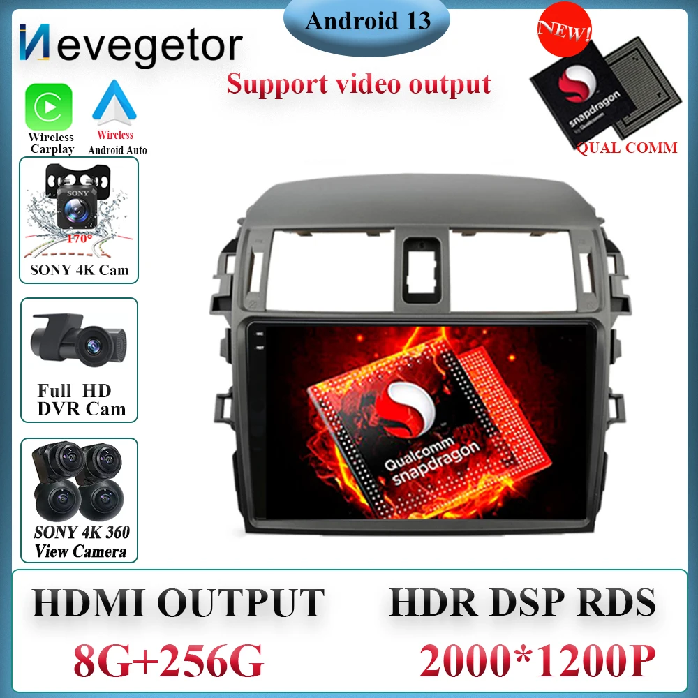 

Android 13 Qualcomm Snapdragon для Toyota Corolla E140 E150 2006 - 2013 Автомобильный мультимедийный GPS 2din DVD-навигатор камера заднего вида