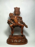 1919 old tibet buddhism boxwood wood carved mandkesvara yab yum happy buddha statue decoration