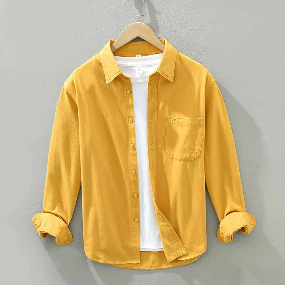 Pure Color Shirts for Men Long Sleeve Casual Slim Fit Shirt Men Basic Simple Shirt Blouse Top
