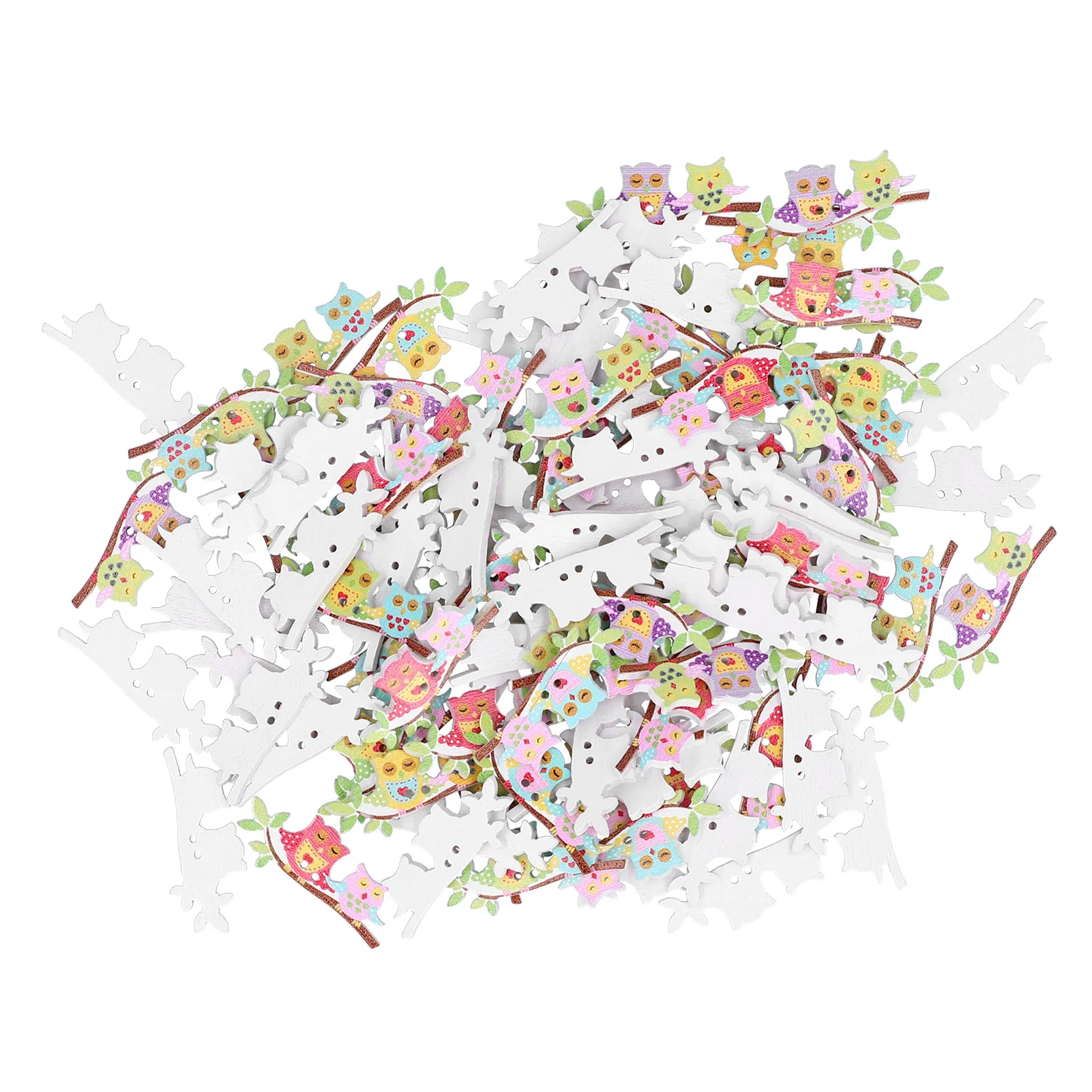 

100Pcs Wooden Buttons Cartoon Owl Pattern Button for Scrapbook Crafts Clothing Decoration