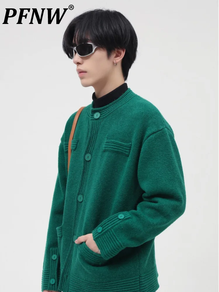 

PFNW Vintage Tide Soft Cardigan Knitted Sweater Men's Autumn Winter Thickened Warm Round Neck Cusual Jackets Coat 12A5121