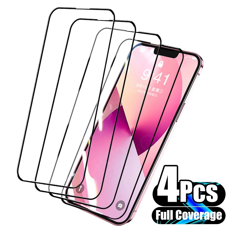 

Закаленное стекло с полным покрытием для iPhone, Защитное стекло для iPhone 11, 12, 13 Pro Max, X, XS, XR, 7, 8 Plus, стекло, 4 шт.